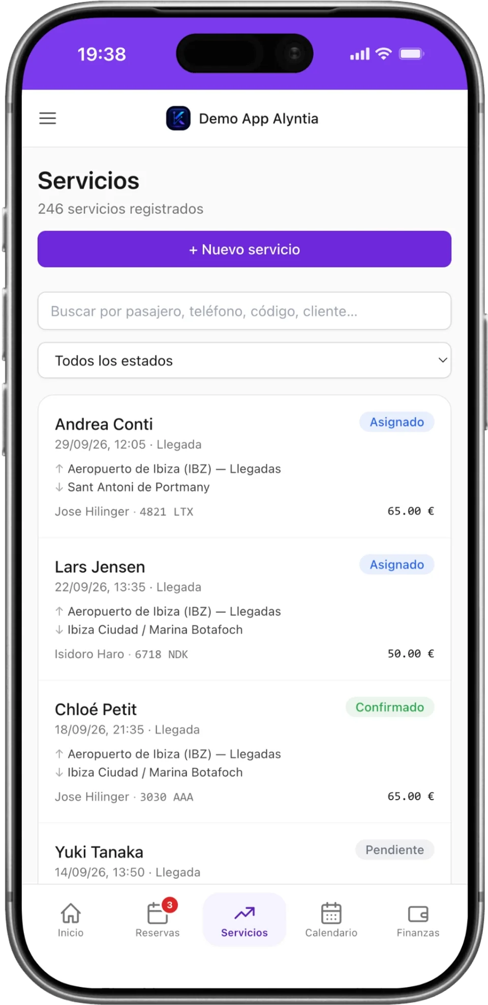 Los servicios en la app móvil de Kordina